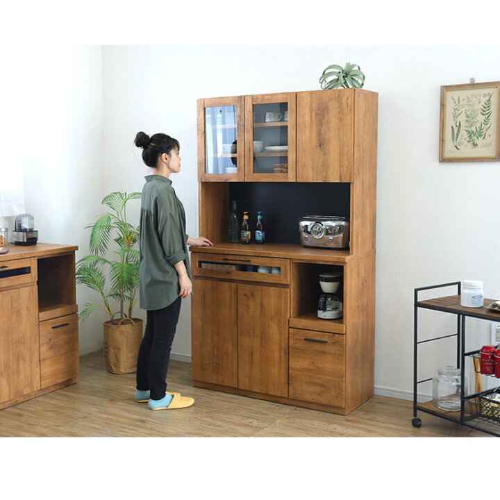 楽天市場】食器棚 完成品 スライド棚 105キッチンボード カップボード 