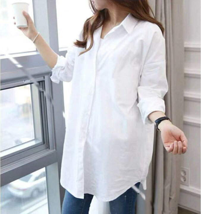楽天市場】新品 シャツ ブラウス ロング丈 春服 春物 白シャツ 