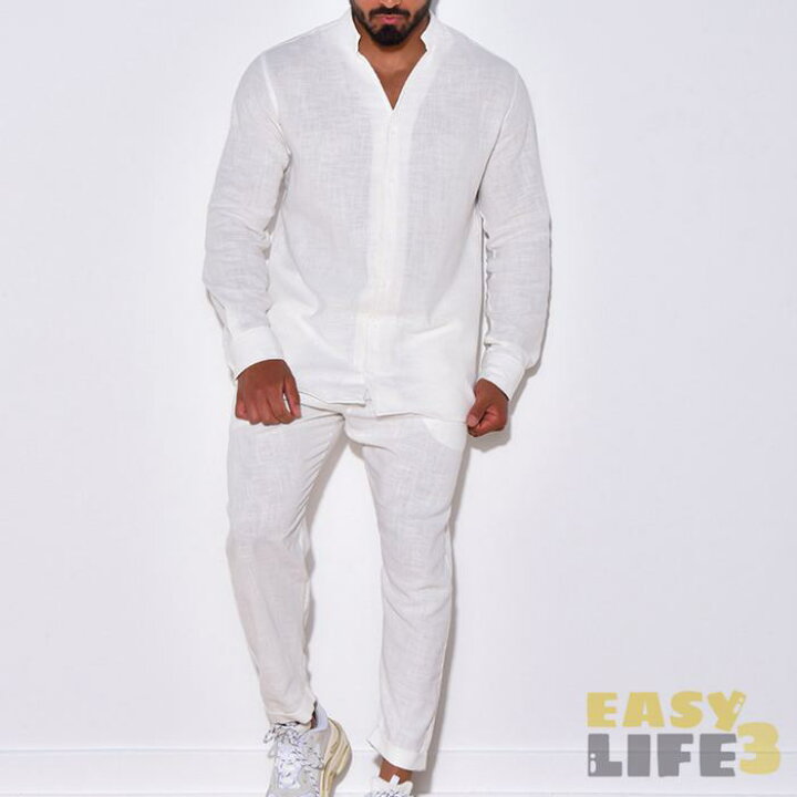楽天市場】【300円クーポン利用可】上下セット 綿麻 メンズ 長袖  