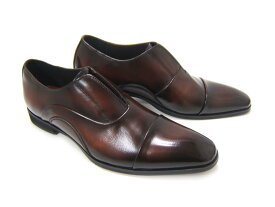アッパーデザインに拘った大人の革靴！フランコ ルッチ/FRANCO LUZI MP-8302 ブラウン 紳士靴 ストレートチップ 紐なし スリップオン 日本製 送料無料