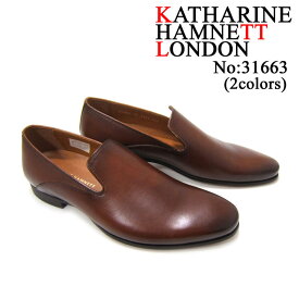 しっとりとした質感で大人の紳士靴スタイル！KATHARINE HAMNETT LONDON キャサリン ハムネット ロンドン 紳士靴 KH-31663 ブラウン プレーントゥ スリップオン カジュアル パーティー 送料無料