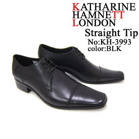 KATHARINE HAMNETT LONDON キャサリン ハムネット ロンドン 紳士靴 KH-3993 ブラック スクエアトゥ 外羽根 ストレートチップ ビジネス スーツ カジュアル 送料無料