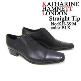 KATHARINE HAMNETT LONDON キャサリン ハムネット ロンドン 紳士靴 KH-3994 ブラック スクエアトゥ 内羽根 ストレートチップ ビジネス スーツ カジュアル 送料無料