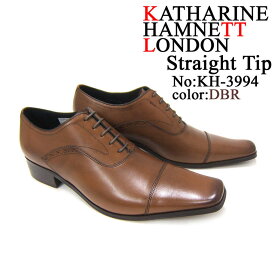 KATHARINE HAMNETT LONDON キャサリン ハムネット ロンドン 紳士靴 KH-3994 ダークブラウン スクエアトゥ 内羽根 ストレートチップ ビジネス スーツ カジュアル 送料無料