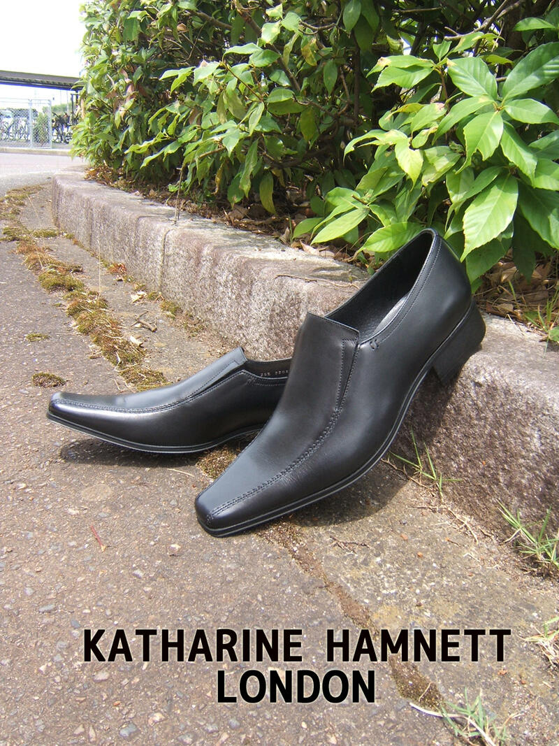 KATHARINE HAMNETT LONDON キャサリン ハムネット ロンドン 紳士靴 KH-3992 ブラック スクエアトゥ スワールモカ  スリップオン ビジネス スーツ カジュアル 送料無料 | easy men