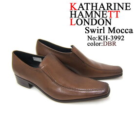 KATHARINE HAMNETT LONDON キャサリン ハムネット ロンドン 紳士靴 KH-3992 ダークブラウン スクエアトゥ スワールモカ スリップオン ビジネス スーツ カジュアル 送料無料