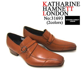 英国で培われた伝統のスタイルを正統継承！KATHARINE HAMNETT LONDON キャサリン ハムネット ロンドン 紳士靴 KH-31693 ブラウン スワールモカ モンクストラップ スクエアトゥ 送料無料