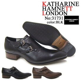 KATHARINE HAMNETT LONDON キャサリン ハムネット ロンドン 紳士靴 KH-31731 ブラック プレーントゥ モンクストラップ スクエアトゥ 送料無料