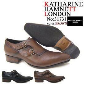 KATHARINE HAMNETT LONDON キャサリン ハムネット ロンドン 紳士靴 KH-31731 ブラウン プレーントゥ モンクストラップ スクエアトゥ 送料無料