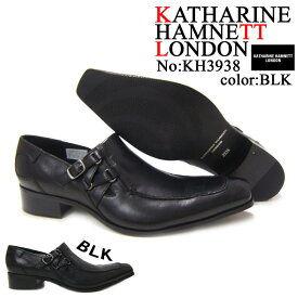 KATHARINE HAMNETT LONDON キャサリン ハムネット ロンドン 紳士靴 KH-3938 ブラック スクエアトゥ Uチップ モンクストラップ ビジネス スーツ カジュアル 送料無料