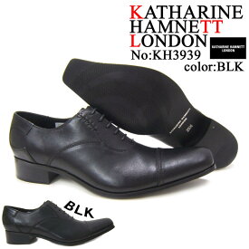 KATHARINE HAMNETT LONDON キャサリン ハムネット ロンドン 紳士靴 KH-3939 ブラック スクエアトゥ 内羽根 ストレートチップ ビジネス スーツ カジュアル 送料無料