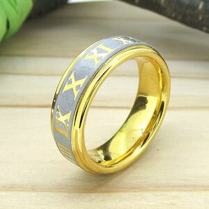 リング タングステン 6mm幅 ローマ数字 ゴールド 7号 9号 11号 13号 15号 17号 19号 21号 23号 送料無料 ジュエリー アクセサリー 指輪 メンズ レディース ギフト プレゼント