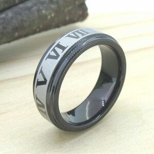 リング タングステン 6mm幅 ローマ数字 ブラック 7号 9号 11号 13号 15号 17号 19号 21号 23号 送料無料 ジュエリー アクセサリー 指輪 メンズ レディース ギフト プレゼント