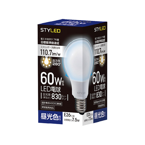 在庫あり 14時までの注文で当日出荷可能 STYLED 流行のアイテム SDA60TD1 LED電球 一般電球形 昼光色 830lm E26口金 贈答品 60W形相当