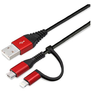 PGA PG-LMC05M01BK(bh&ubN) 2in1 USB^tP[u(Lightning&micro) 50cm PGLMC05M01BK