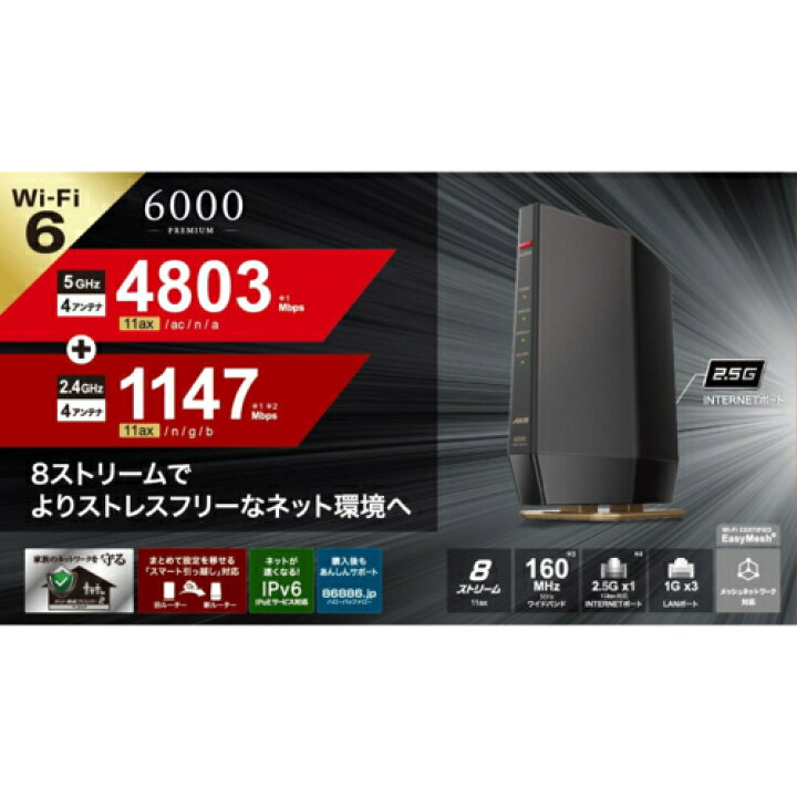 楽天市場】バッファロー BUFFALO WSR-6000AX8P-MB(マットブラック) Wi 