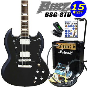 エレキギター 初心者セット Blitz BSG-STD/BK SGタイプ マーシャルアンプ付15点セット 【エレキ ギター初心者】【エレクトリックギター】