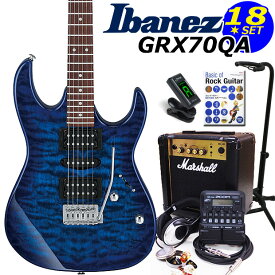 Gio Ibanez アイバニーズ GRX70QA TBB エレキギター初心者セット 18点 ZOOM G1FourとMarshallアンプ付き【エレキギター入門】