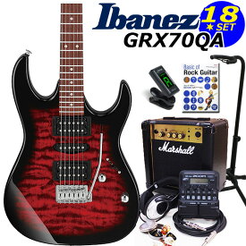 Gio Ibanez アイバニーズ GRX70QA TRB エレキギター初心者セット 18点 ZOOM G1FourとMarshallアンプ付き【エレキギター入門】