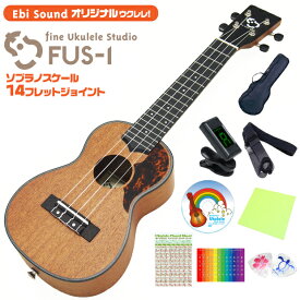 ウクレレ アリア FUS-1 初心者9点セット弦高調整済 (甘い音色)(ソプラノスケール14Fジョイント)(EbiSoundオリジナル)(u)