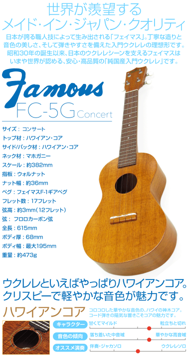楽天市場】Famous フェイマス 国産ウクレレ FC-5G コンサート