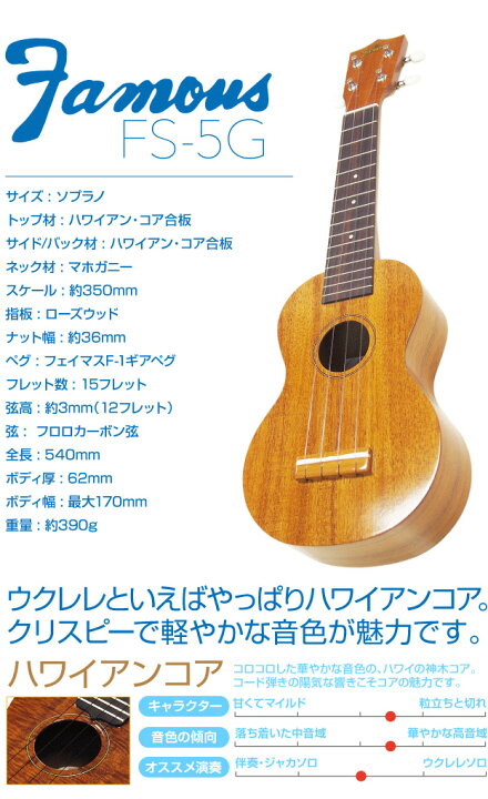 楽天市場】Famous フェイマス ウクレレ FS-5G ハードケース 
