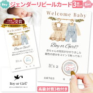 ジェンダーリビール カード 3枚セット 専用封筒3枚付き サプライズ 赤ちゃん 性別発表 ジェンダーリビー…