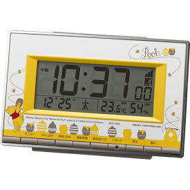 リズム時計 8RZ133MC08 くまのプーさん 電波目覚まし時計 温湿度計付き 8RZ133MC08
