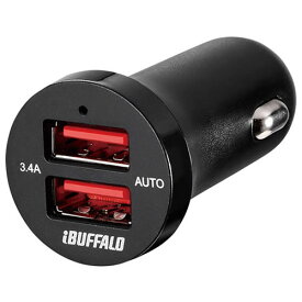 バッファロー(BUFFALO) BSMPS3402P2TBK(ブラック) 3.4A シガーソケット用USB急速充電器 2ポートタイプ