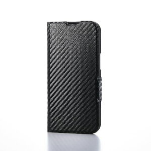 �G���R��(ELECOM) PM-A25SPLFUCB �J�[�{���u���b�N iPhone 16e �P�[�X ���U�[ �蒠�^ �}�O�l�b�g �Ռ��z�� ���y�� ���^ �X�^���h�@�\�t