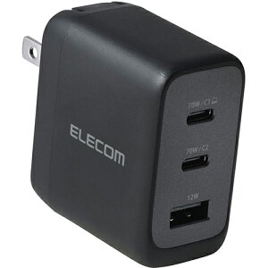 �G���R��(ELECOM) MPA-AC12770BK �u���b�N USB �[�d�� 70W PD PPS�Ή� 3�|�[�g USB-C×2+USB-A GaN II �R���p�N�g AdjustCharge���� �܂肽���݃v���O