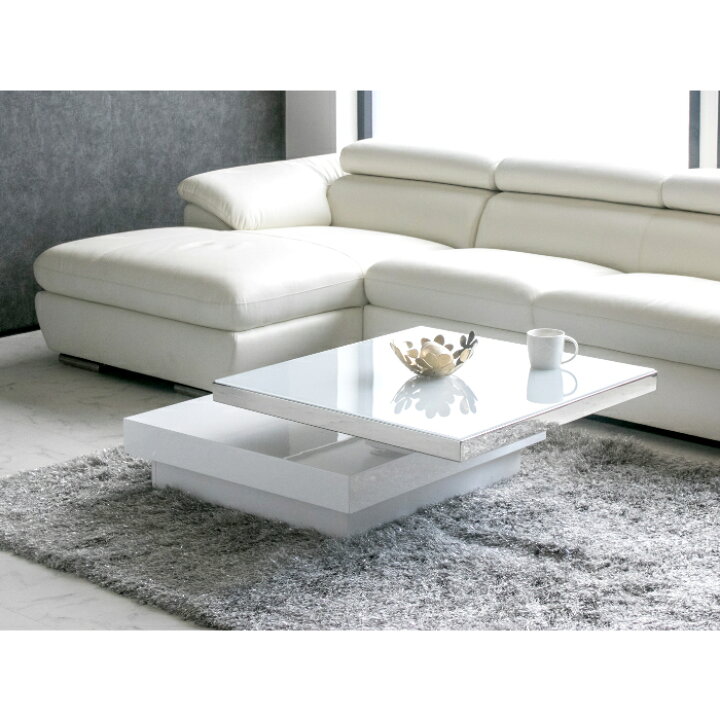 早割クーポン 組立設置付き リビングテーブル センターテーブル おしゃれ 北欧 白 回転 ホワイト ローテーブル 80cm 正方形 四角 伸縮 伸長式 一人暮らし モダン 345a