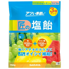 熱中症対策 サラヤ 匠の塩飴 3種アソート (マスカット味・レモン味・スイカ味) 750g 約175粒 熱中症 対策 塩分補給 国産塩 個包装 キャンディ クエン酸 糖分※北海道・沖縄は別途送料を頂戴がかかります