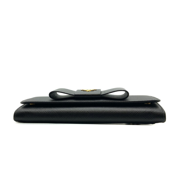 中古】PRADA（プラダ）1MH132 サフィアーノ ぶし リボン 長財布 NERO 