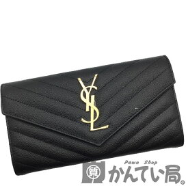 【中古】YSL SAINT LAURENT PARIS（サンローランパリ）372264 BOWO1 1000 モノグラムラージフラップウォレット ブラック ゴールド金具【USED-SA】