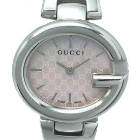 【中古】 GUCCI (グッチ) YA134510 YA134.5 グッチシマ Gロゴ 腕時計 クォーツ式 電池 ピンク文字盤 シェル ステンレススティール SS バングル レディース 【USED-B】