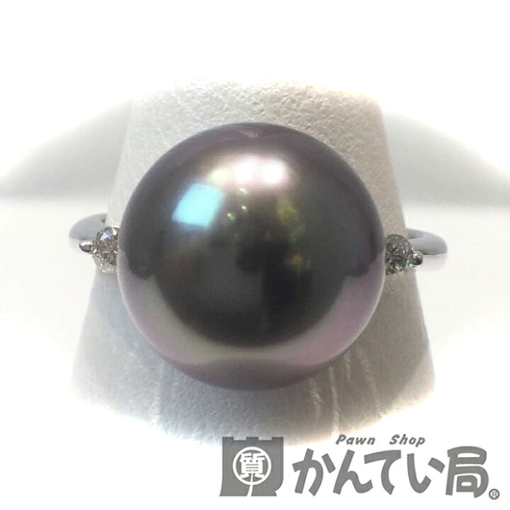 楽天市場】Pt900 ブラックパール リング 指輪 9号 10.5mm玉 メレダイヤ  