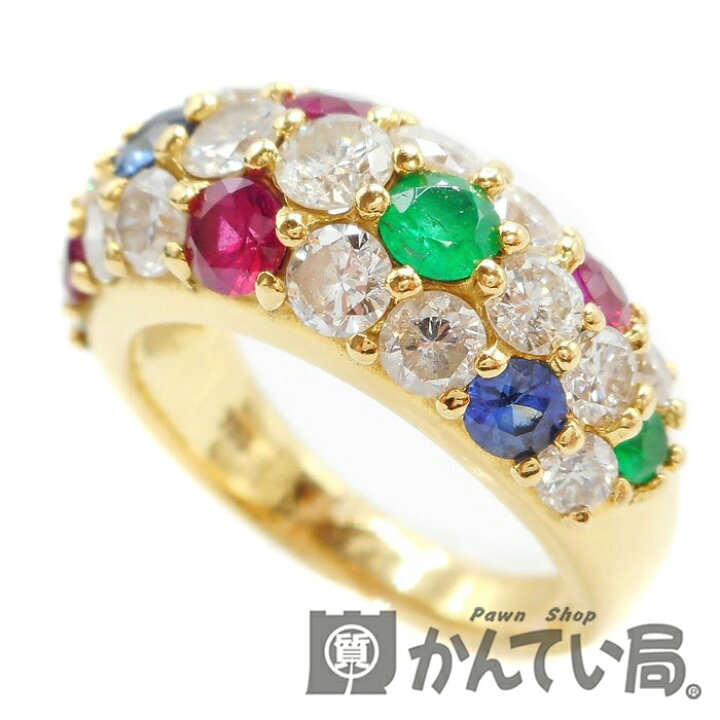 楽天市場】【中古】 K18 ダイヤモンド マルチカラーストーンリング 9号 