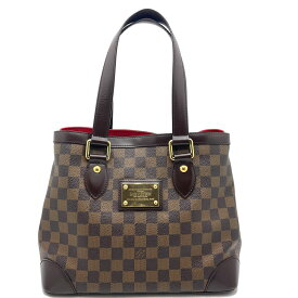 【中古】LOUIS VUITTON（ルイ・ヴィトン）N51205 ダミエ ハムステッドPM トートバッグ ハンドバッグ ダミエ・エベヌ ゴールド金具 ブラウン 内側レッド オープン開閉【USED-AB】