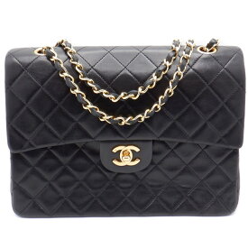 【中古】 CHANEL (シャネル) マトラッセ 25 ヴィンテージ Wフラップ Wチェーン レザー ラムスキン ブラック ゴールド金具 ショルダーバッグ セレブ ゴージャス パーティ 可愛い 【USED-B】