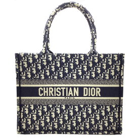 【中古】Christian Dior（クリスチャン ディオール）M1296ZRIW M928 BOOKTOTE ブックトート ミディアム ネイビー アイボリー キャンバス ハンドバッグ トートバッグ 【USED-A】