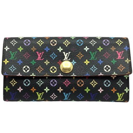 【中古】LOUIS VUITTON（ルイヴィトン） M93747 ポルトフォイユ サラ モノグラム マルチカラー 二つ折り 長財布 財布 ウォレット ブラック ピンク ゴールド金具 黒 ノワール グルナード レディース【USED-B】