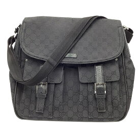 【中古】GUCCI グッチ 114269 GGキャンバス ショルダーバッグ レザー メッセンジャー ブラック【USED-B】