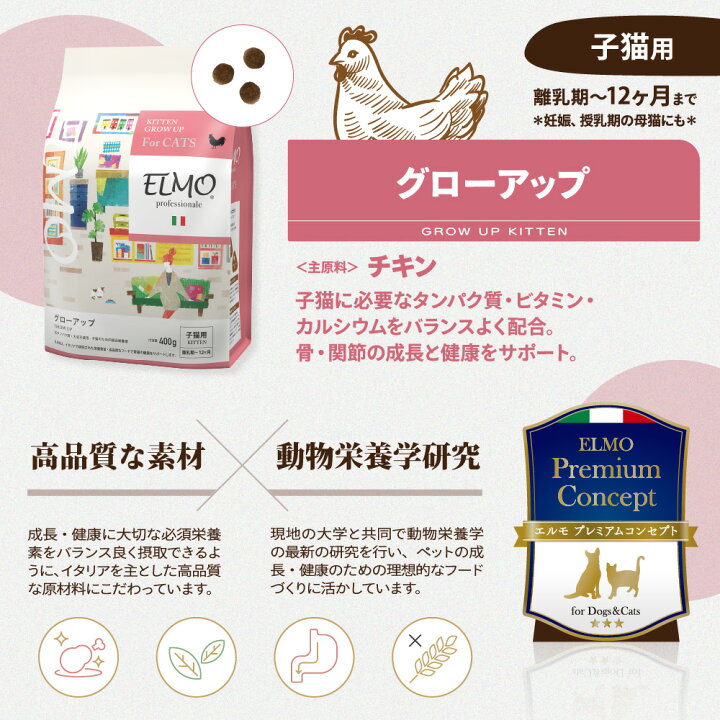 楽天市場】☆【正規代理店】【子猫用】ELMO キトン 2kg (グローアップ 