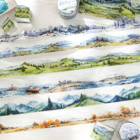 MT415 山 草原 海 雪山 風景 景色 PET コラージュ 素材 ロールシール コラージュ シール コラージュシール コラージュ素材 紙もの 手帳 日記 ジャンクジャーナル 海外 紙モノ 紙物