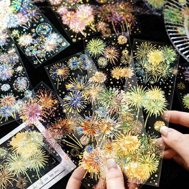 ST634 花火 夏 夜空 夏休み 夏祭り PET コラージュ素材 シール コラージュシール ステッカー 手帳 デコ 日記 ジャンクジャーナル アンティーク ヴィンテージ レトロ 海外 紙物 紙もの素材