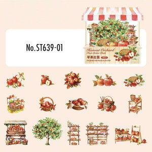 ST639 果物 フルーツ 果実 ブルーベリー レモン モモ リンゴ オレンジ イチゴ PET コラージュ素材 シール コラージュシール ステッカー 手帳 デコ 日記 ジャンクジャーナル アンティーク ヴィン