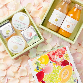 [贈答用]岡山白桃ゼリーとフルーツティー＆国産100％ジュースのミニお重セット フルーツギフト 詰め合わせ ギフト セット フルーツ くだもの 果物 シャインマスカット 白桃 ジュース ゼリー 紅茶 国産 おしゃれ かわいい お礼 内祝 見舞 御祝 御礼 内祝い お見舞 贈答 100％