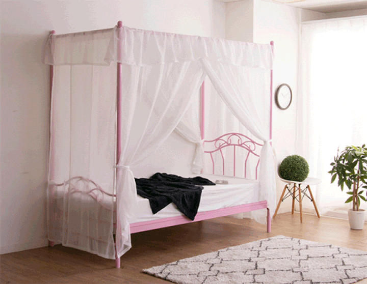 楽天市場】ベッド シングル 天蓋付き カーテン付き フレームのみ