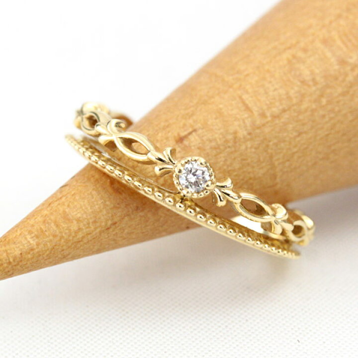 楽天市場】K18 18金 リング ダイヤモンド ピンキーリング 0.03ct 小指 